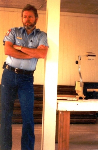 EMS Instructor Edsel West during a training class break. (April 1989)